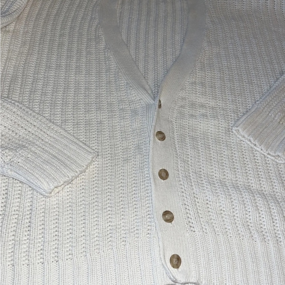 VINTAGE 100% Authentic GAP Men’s Chunky White Knit 100% Cotton Cardigan fitted - Picture 9 of 12